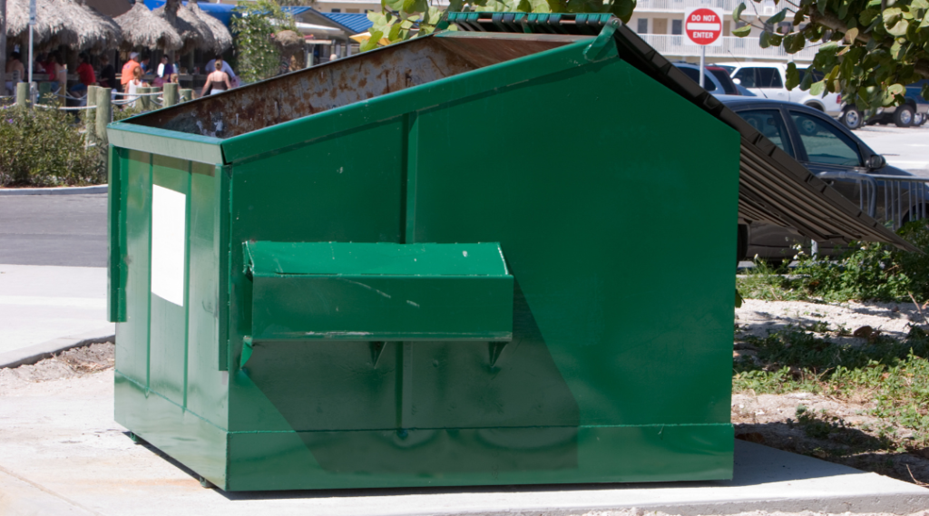 green garbage container in Lutherville-Timonium