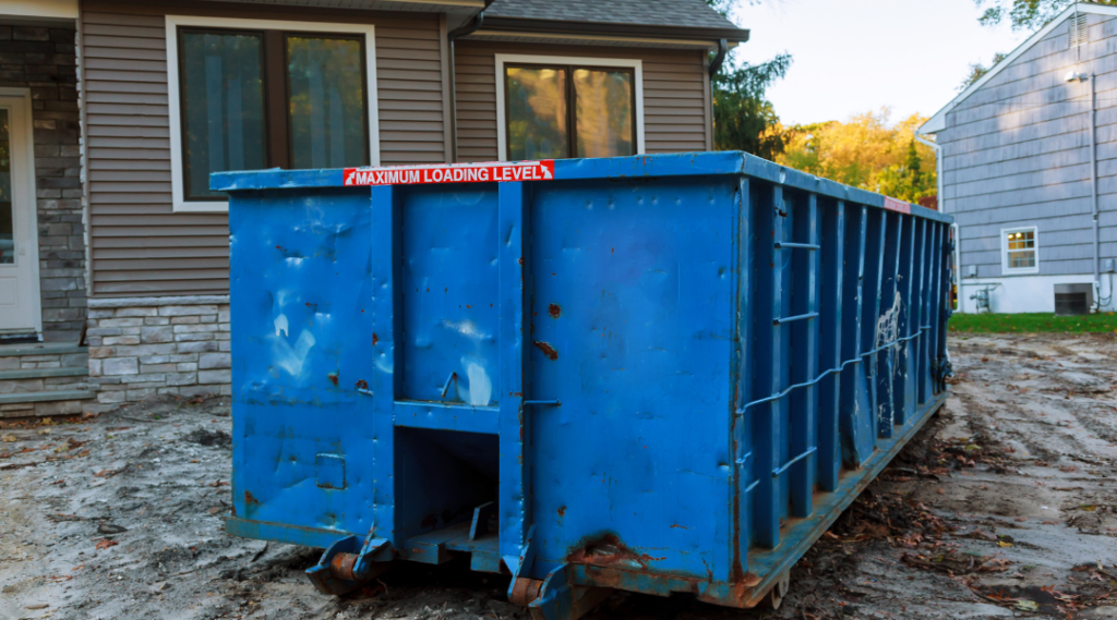 a blue container dumpster