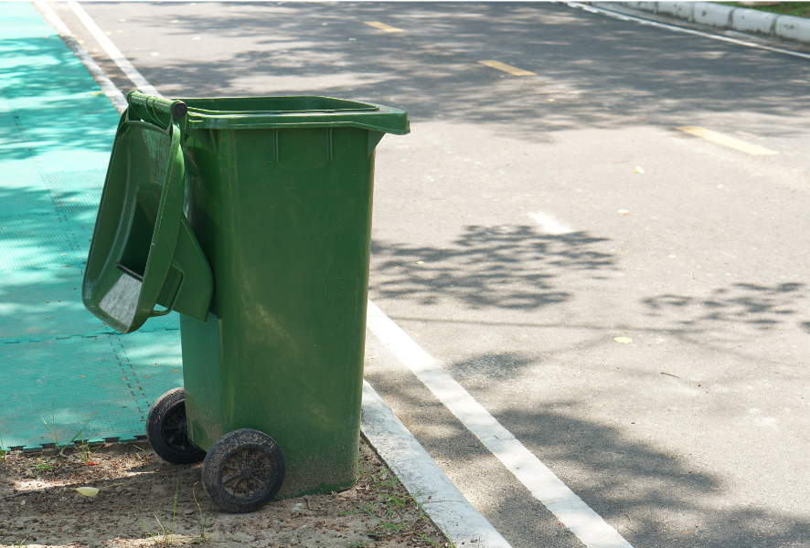 an empty garbage bin